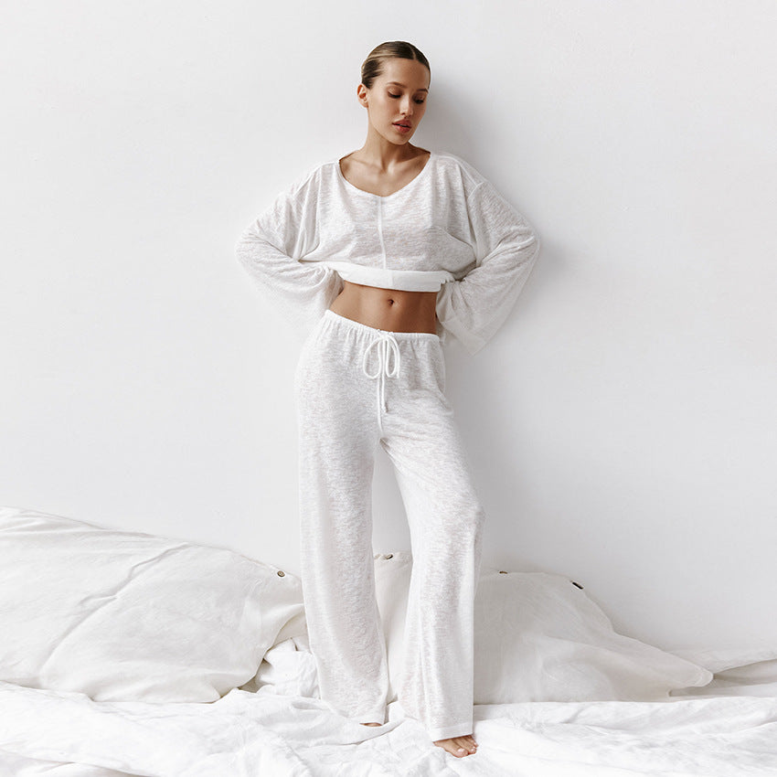 Women Casual Knitted Long Sleeve Pajama Set