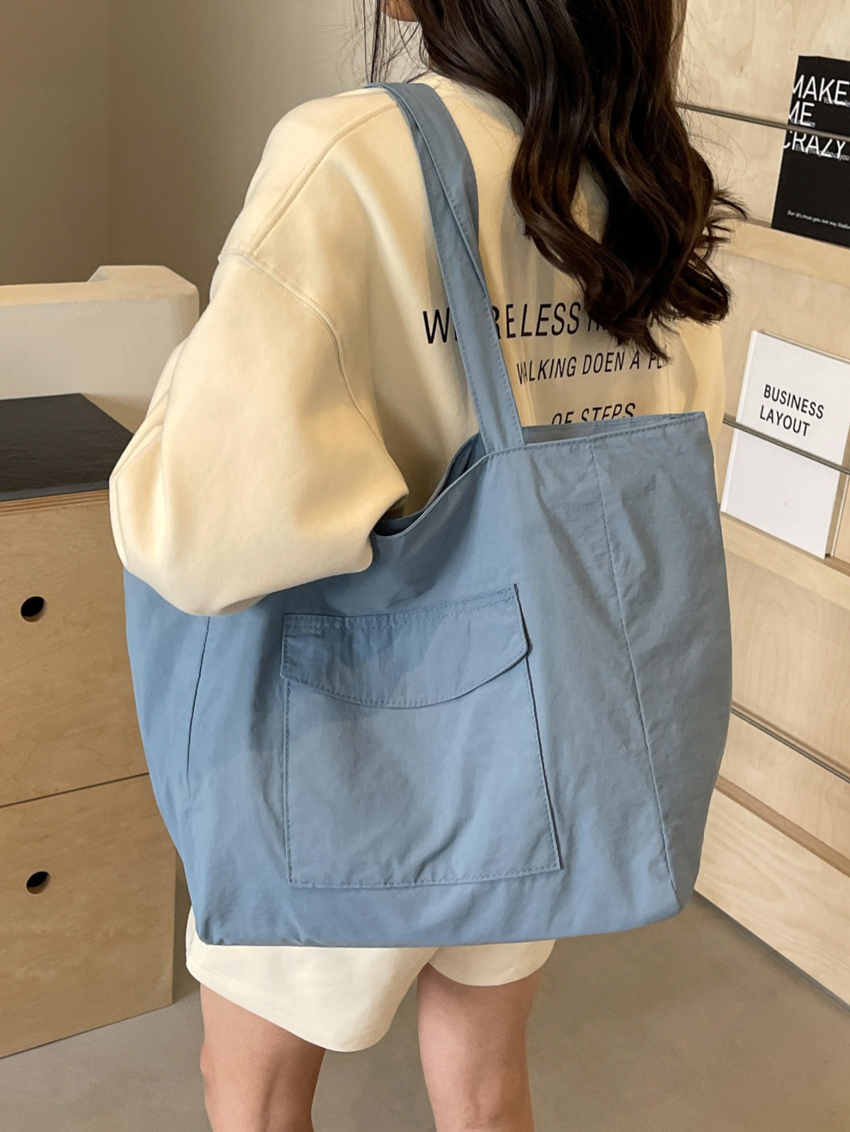 Bolso tote de nailon de gran capacidad, sencillo y de color sólido para mujer