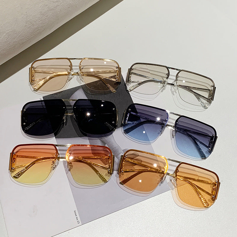 Lunettes de soleil à demi-monture en métal pour femmes, protection UV, simples et tendance