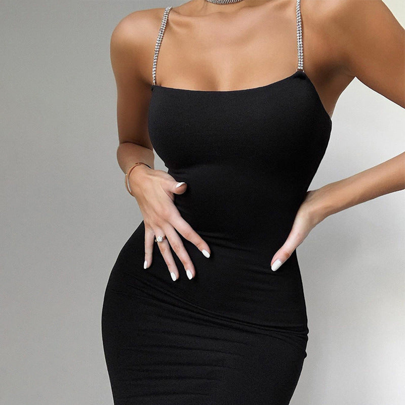 Women Fashion Sexy Solid Color Spaghetti Strap Dress