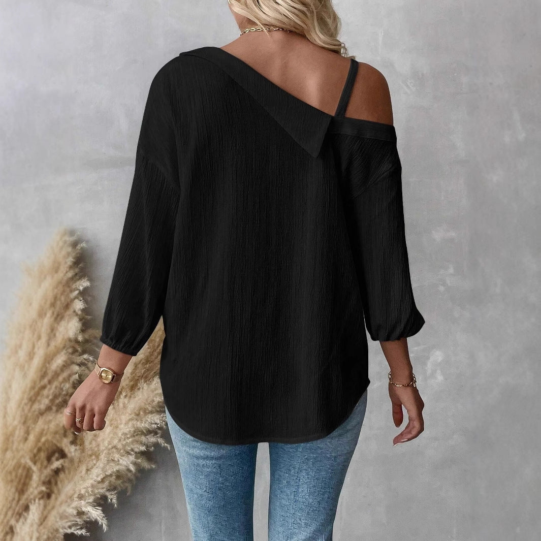 Women Fashion Sexy Solid Color Lapel Blouse