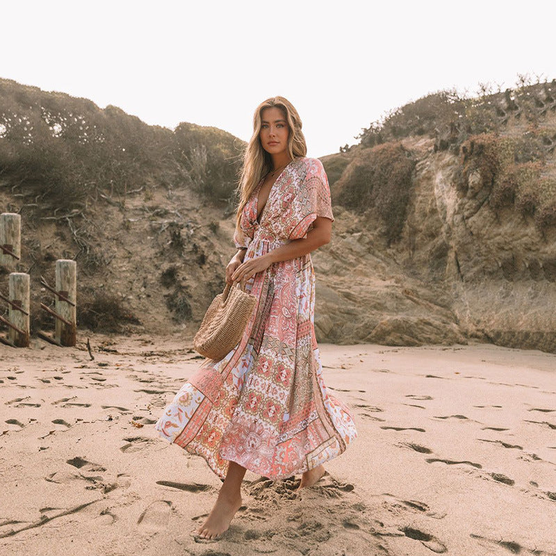 Fashion Women Vintage Boho Graphic Print Cover-Up