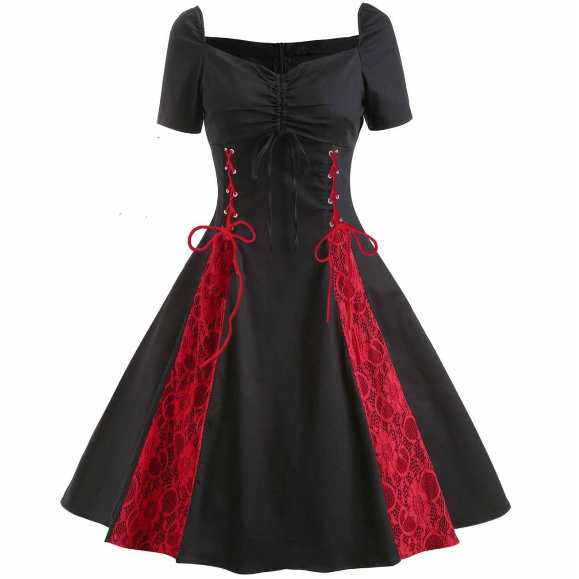 Robe gothique en dentelle foncée pour femme avec col en V