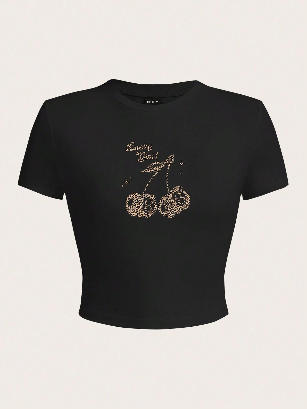 Women Fashion Sexy Cherry Print Short-Sleeve Slim-Fit T-Shirt