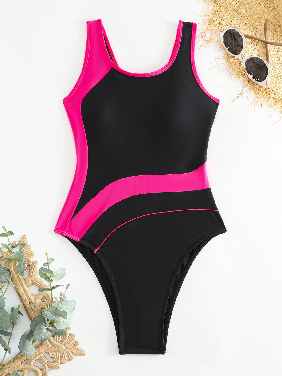 Maillot de bain une pièce dos nu sans manches à blocs de couleurs pour femmes