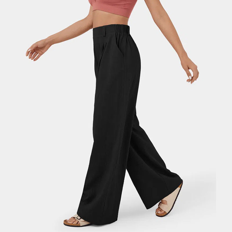 Pantalones casuales de algodón con cintura alta y pierna ancha para mujer