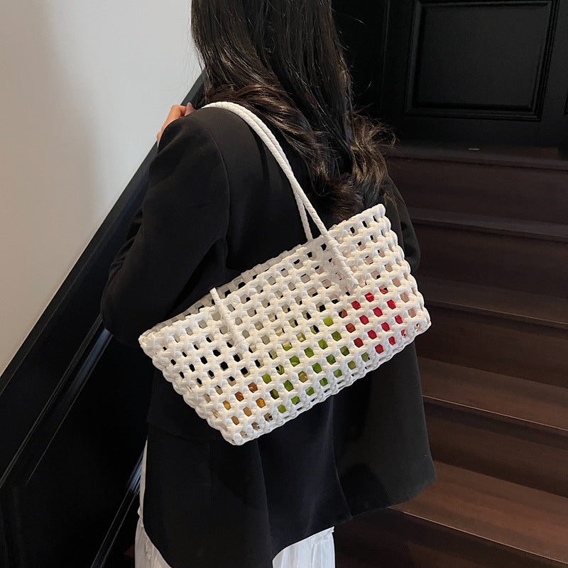 Handmade Woven Fabric Beach Tote with Vegetable Basket Style