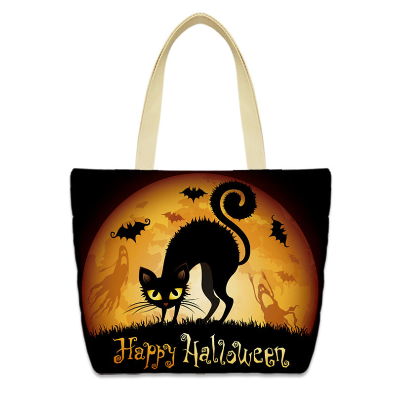 Bolso de lona con diseño de calabaza de Halloween para mujer