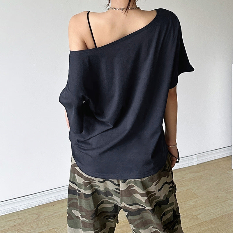 Camiseta de manga corta con estampado de letras de moda urbana de verano para mujer