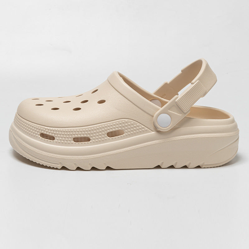 Zapatos casuales de suela gruesa con agujeros para mujer, de color sólido