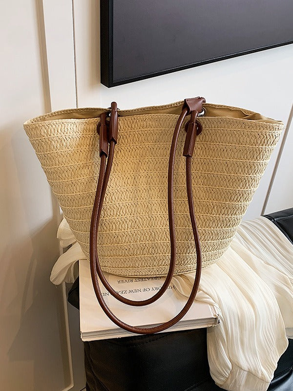 Bolso tejido de paja de gran capacidad, informal, de moda para mujer