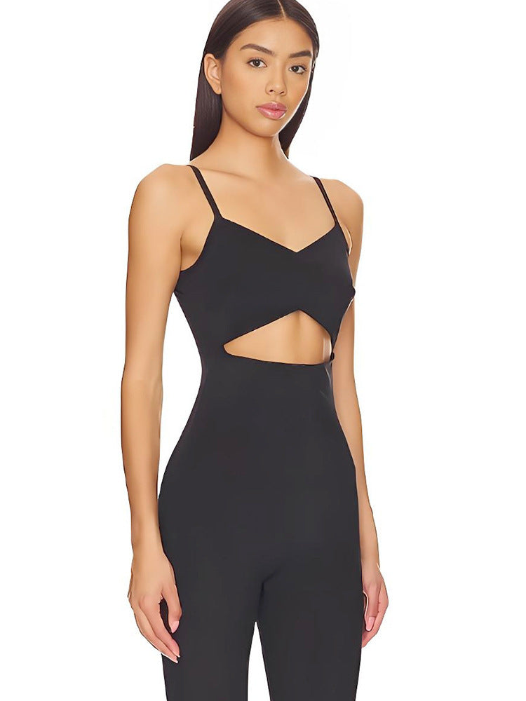 Combinaison sexy à bretelles spaghetti de couleur unie pour femmes