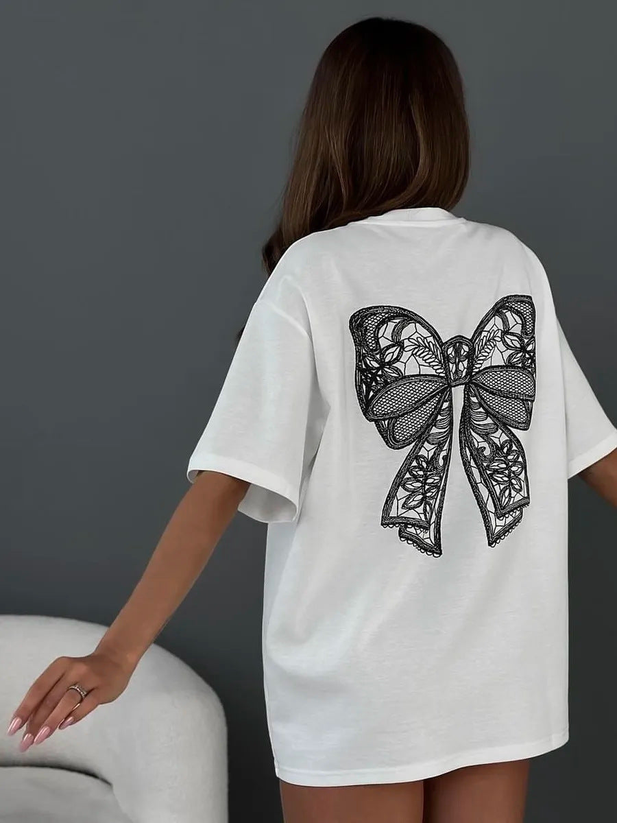 Summer Three-Dimensional Bow Lace Short-Sleeved T-Shirt