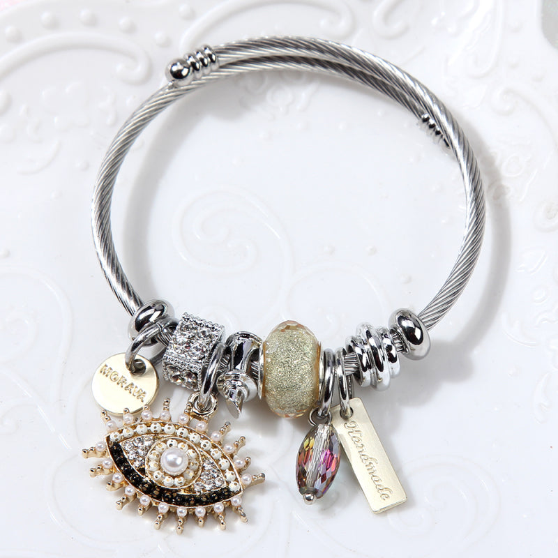 Pulsera exquisita con colgante de ojo de diablo y diamantes de imitación para mujer