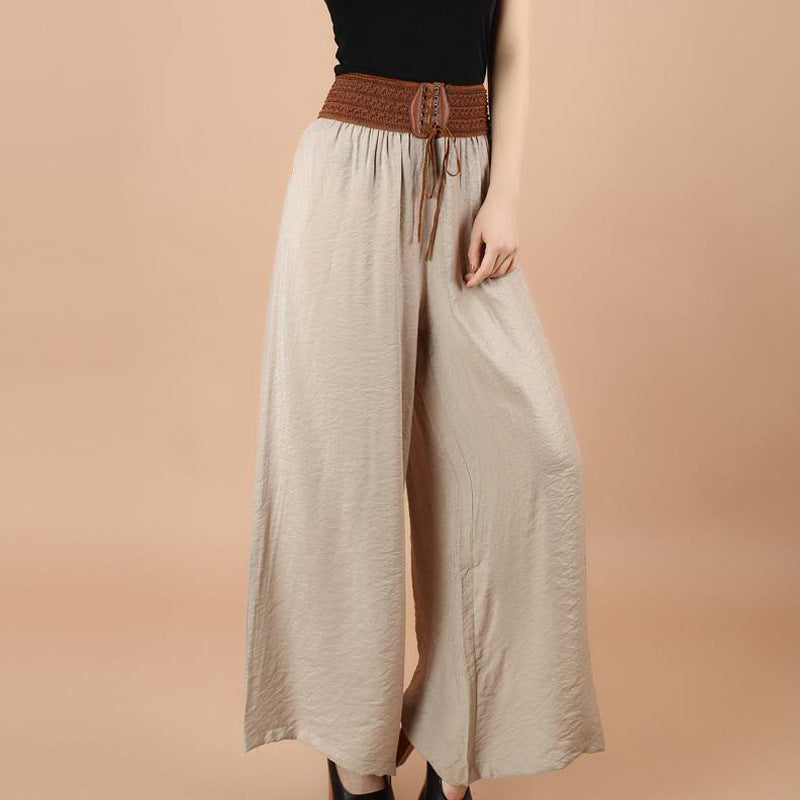 Pantalones anchos de lino y algodón para mujer