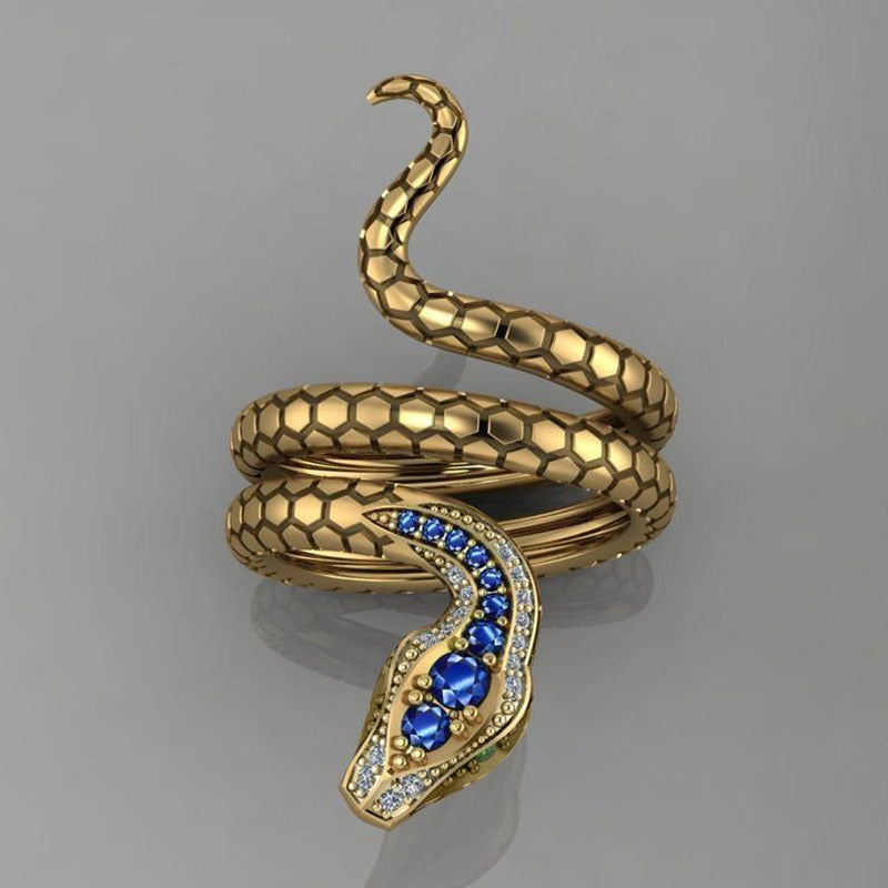 Bague de fête en python avec strass bleus rétro pour femme