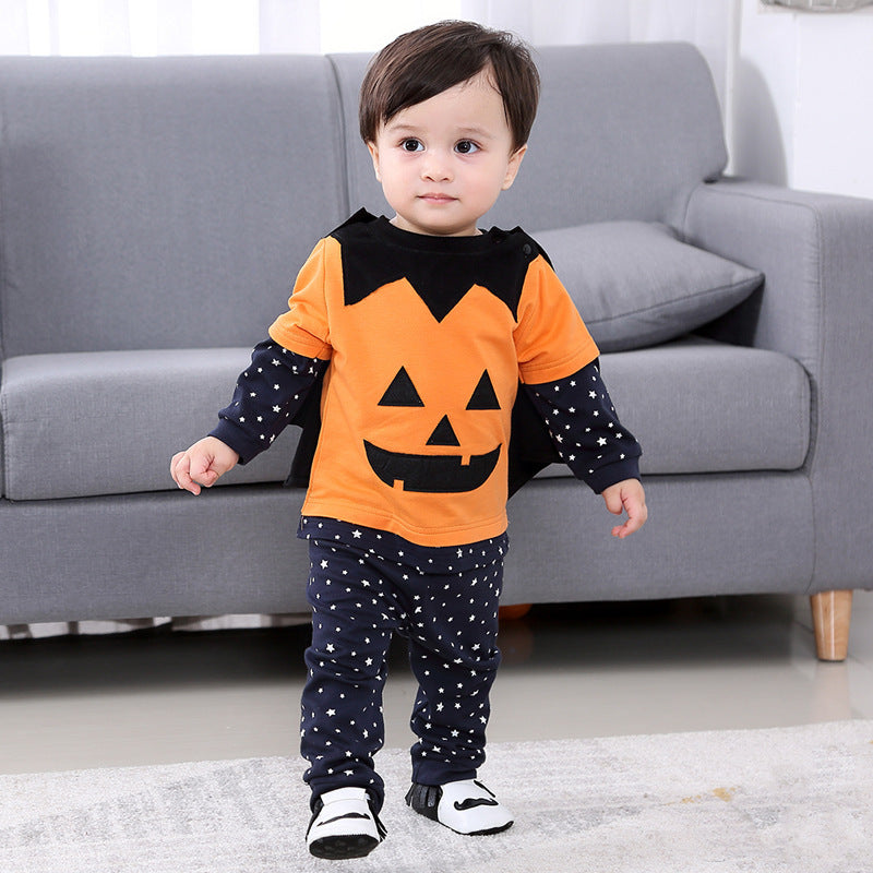 Conjunto de mono de algodón con calabaza de Halloween para niños y niñas