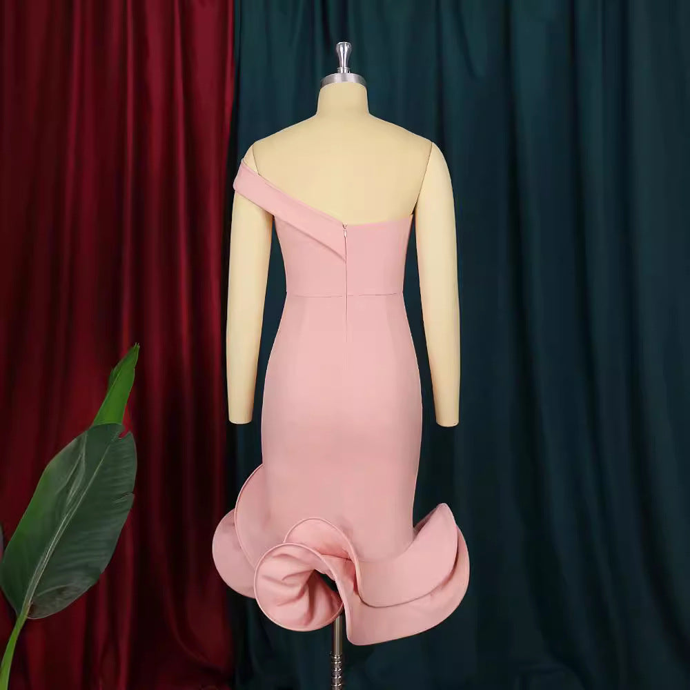 Vestido sexy de color sólido con hombros descubiertos para mujer