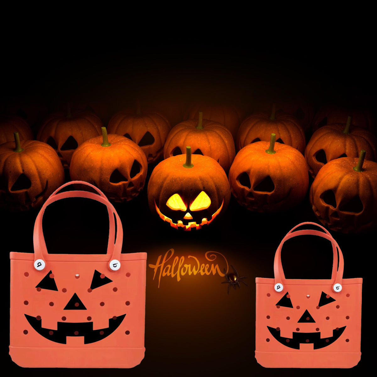 Bolso de mano con diseño de calabaza y agujero de Halloween para mujer
