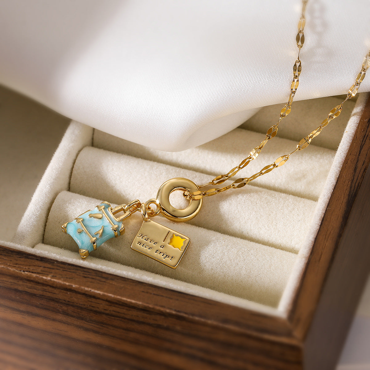 Collar con colgante geométrico de gota de aceite bañado en bronce para mujer