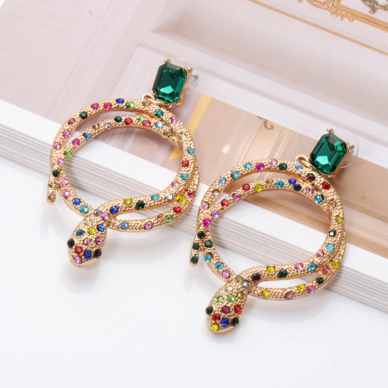 Pendientes colgantes de serpiente con diamantes de imitación a la moda para mujer
