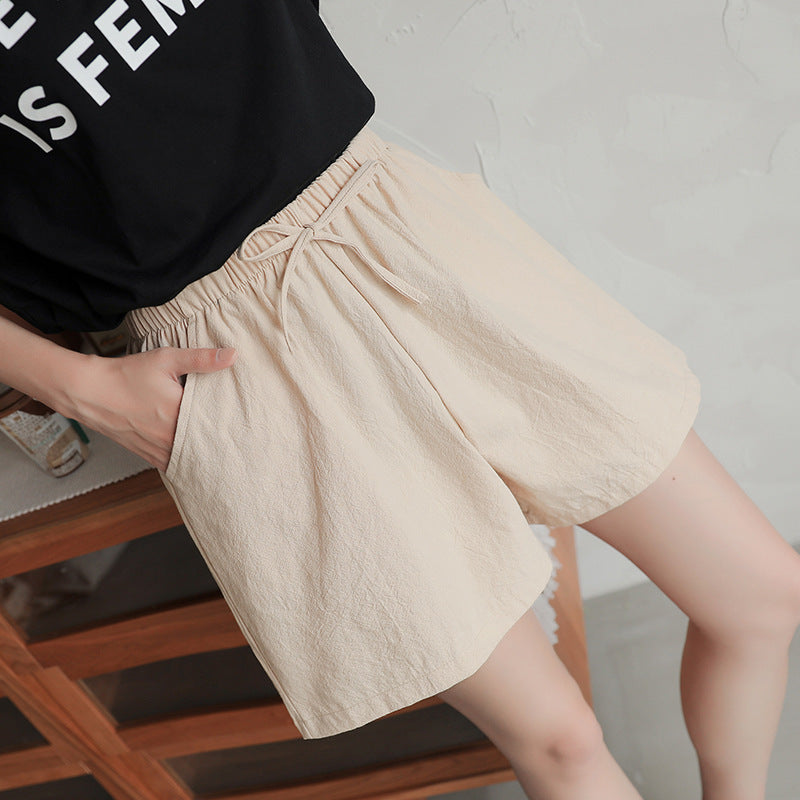 Women Linen Cotton Sports Casual Wide Leg Shorts