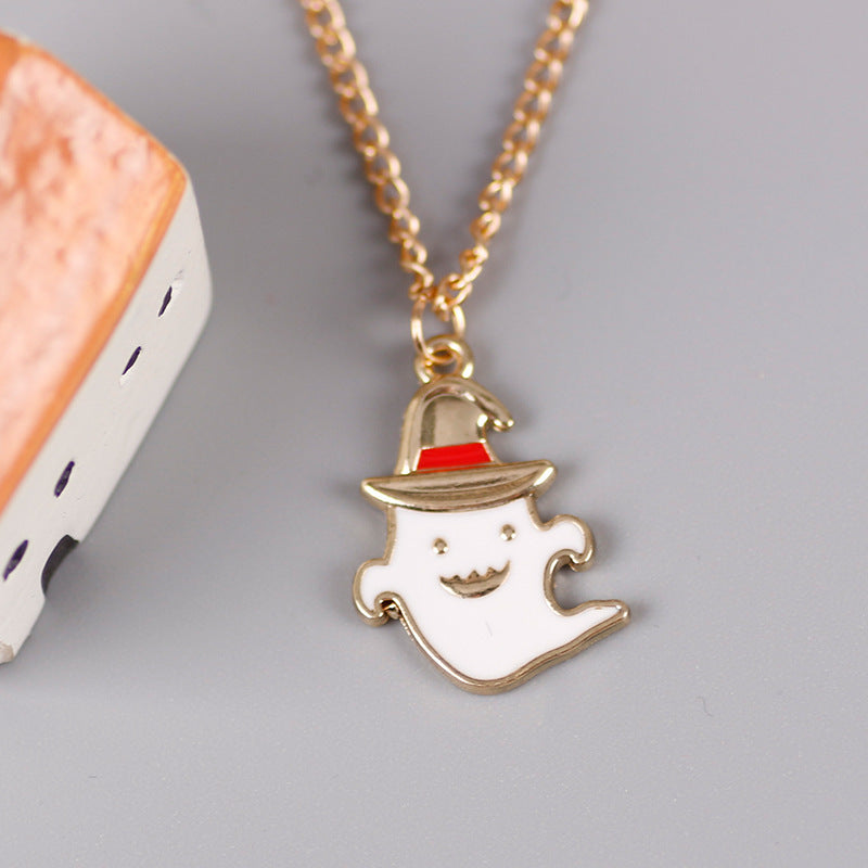 Collar con colgante de fantasma y sombrero de Halloween para mujer