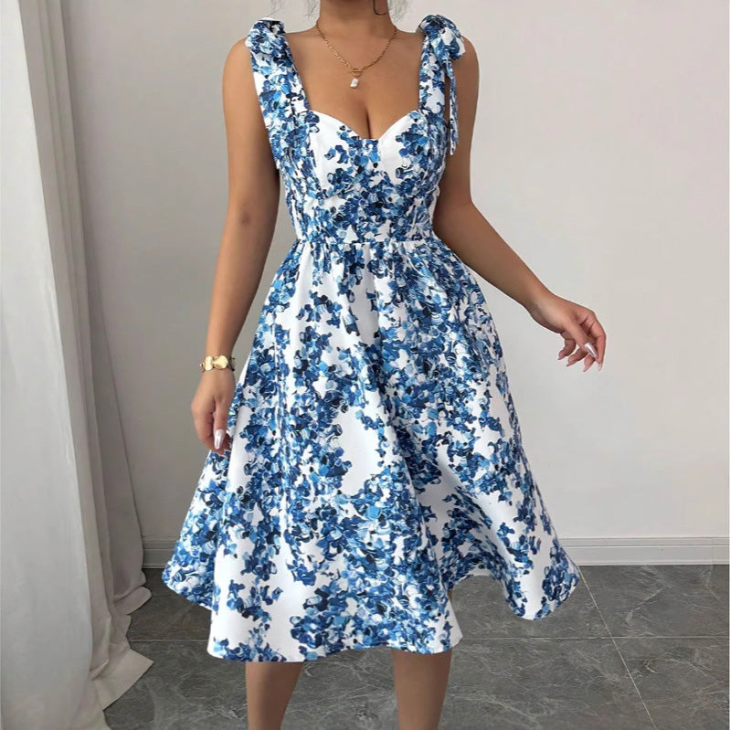 Women Fashion Sexy Floral Printed Sleeveless Dress