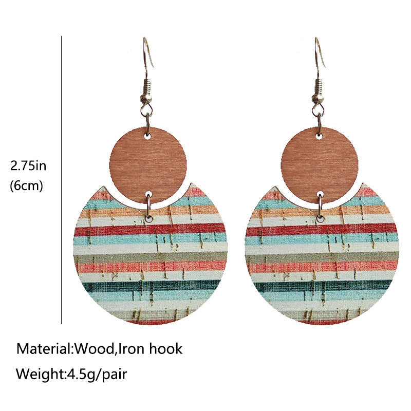 Bohemian Floral Print Geometric Stripe Earrings