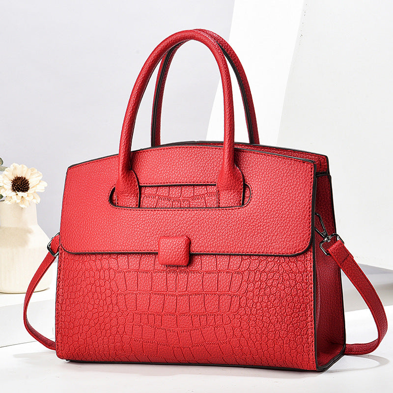 Sac à main décontracté à motif crocodile pour femme, couleur unie, grande capacité