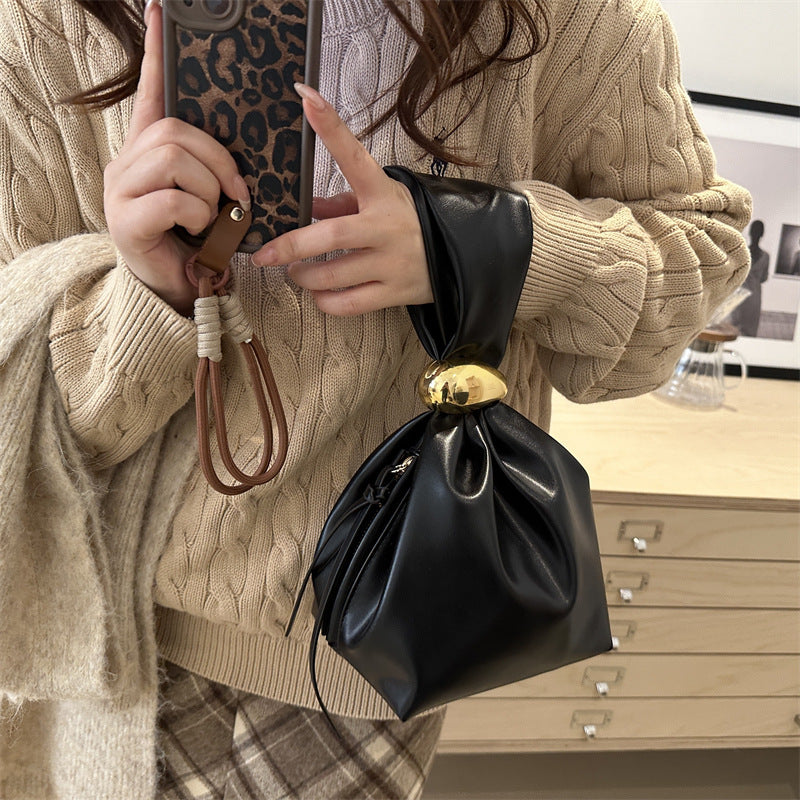 Bolso de mano retro plisado de color liso para mujer