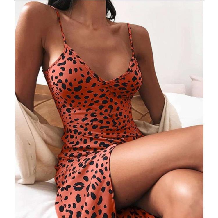 Robe sexy à bretelles spaghetti et col en V à imprimé léopard pour femme