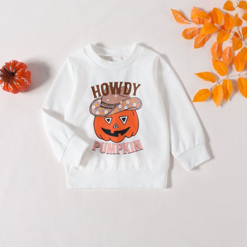 Conjunto de top y pantalón de manga larga con estampado de calabaza informal para niña pequeña