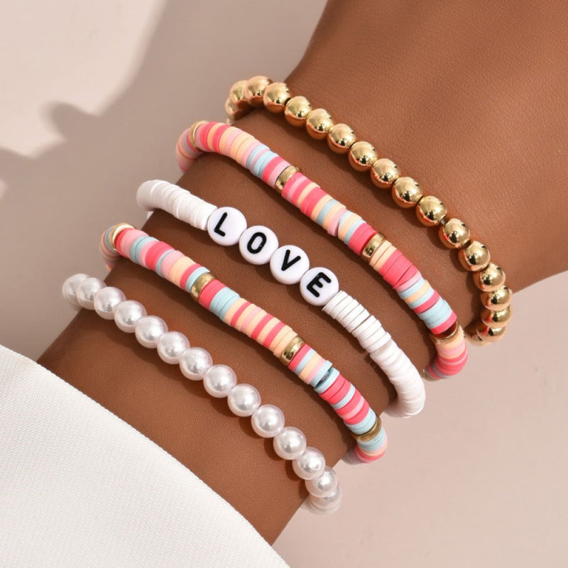 Unisex Bohemian Colorful Polymer Clay Bracelet Set