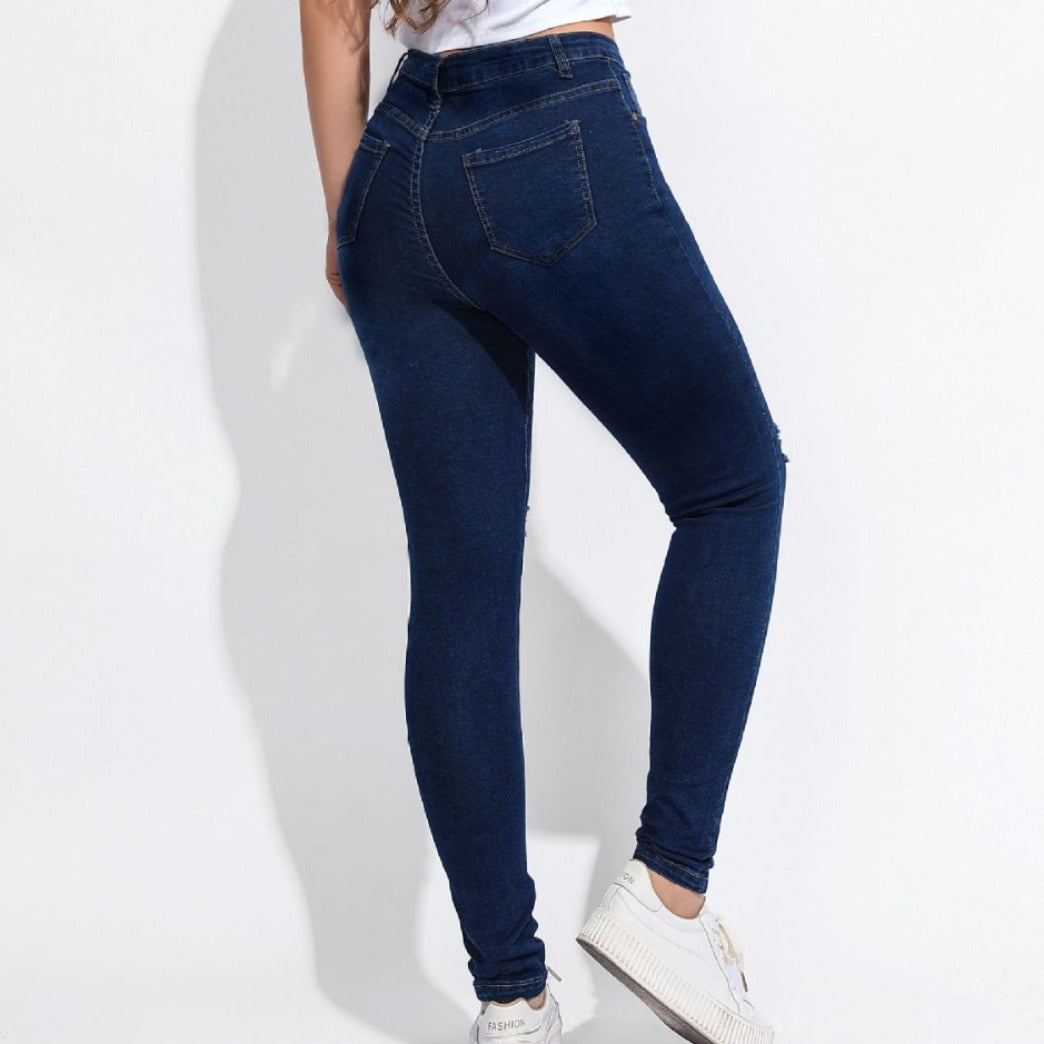 Vaqueros de cintura alta elásticos y rasgados sexys a la moda para mujer
