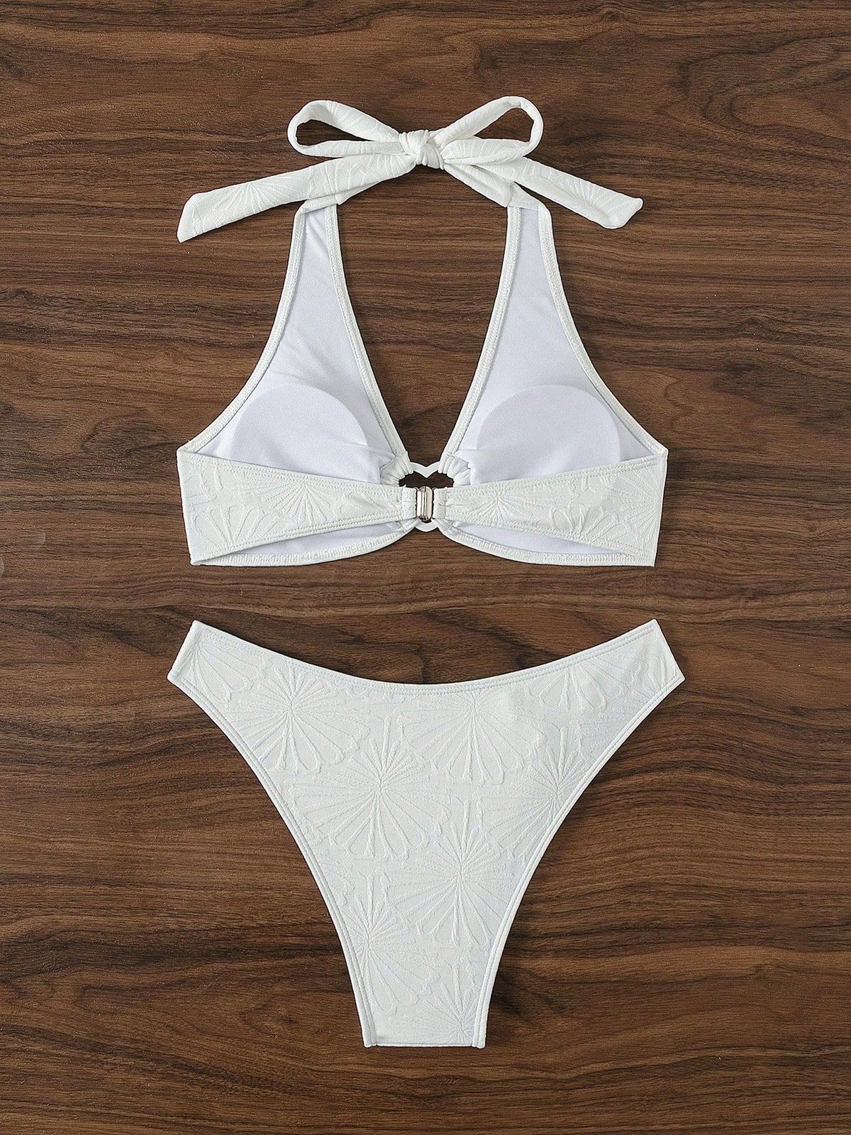 Bikini sexy de cuello halter de color sólido a la moda para mujer