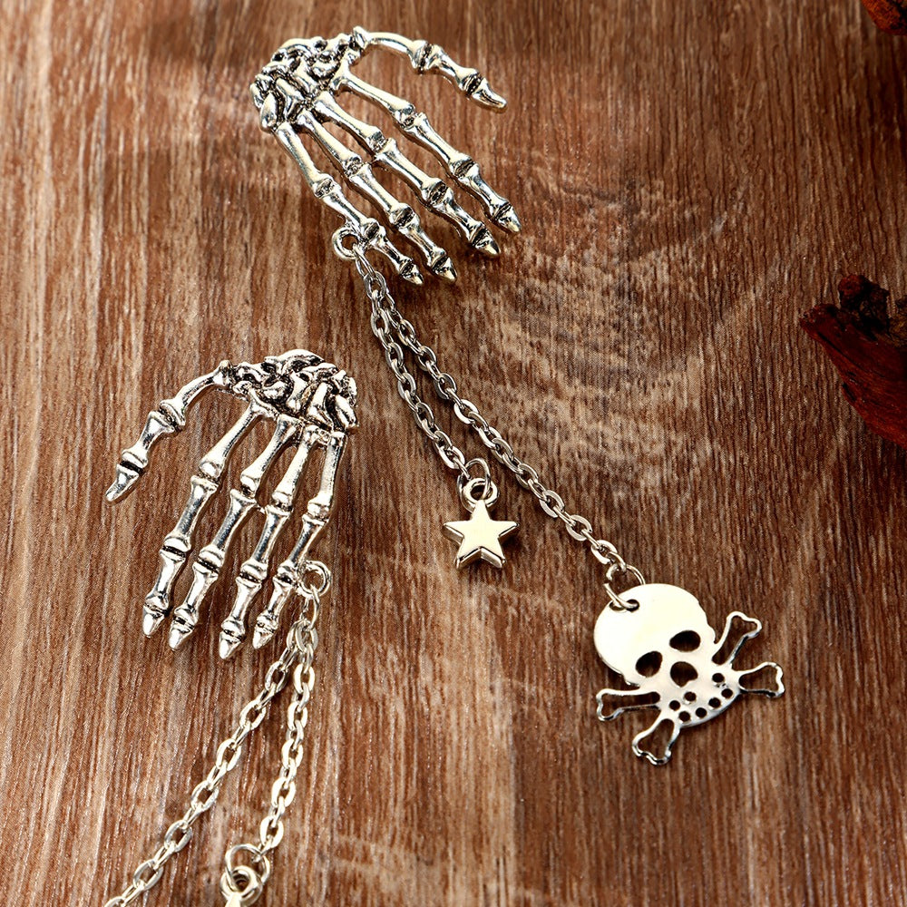 Boucles d'oreilles gothiques Halloween vintage crâne pompon