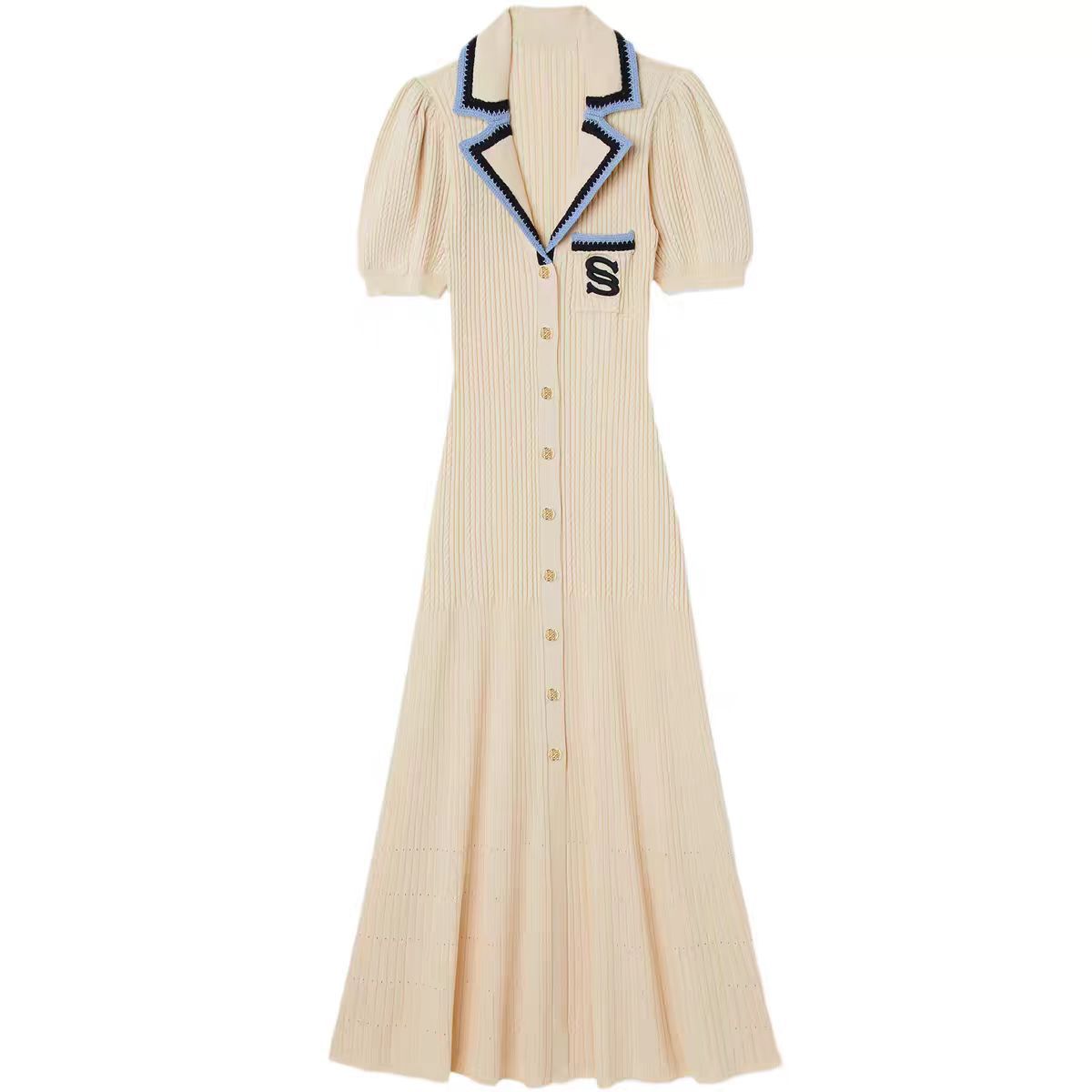 Women Fashion Elegant Contrast Color Knitted Dress