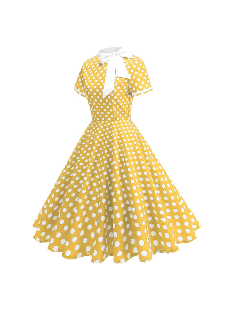 Women Fashion Elegant Color Contrast Wave Dot Dress