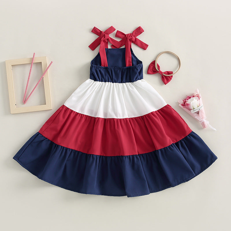 Robe de plage bohème sans manches à couleurs contrastées pour enfants et bébés