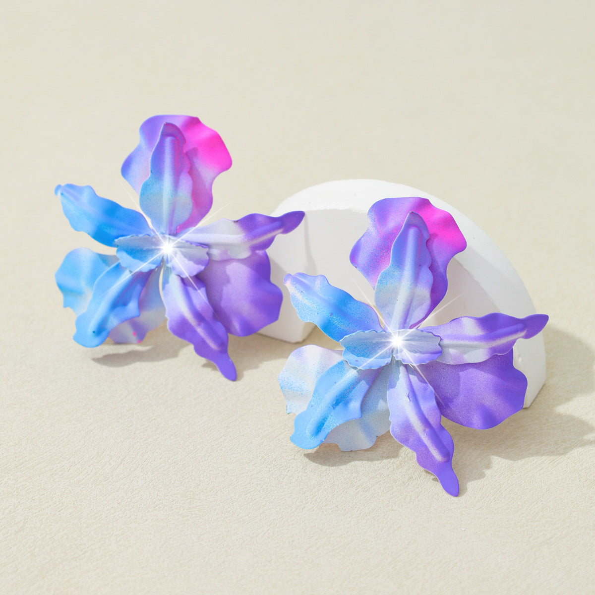Fashion Exaggerated Gradient Floral Earrings Stylish Multicolor