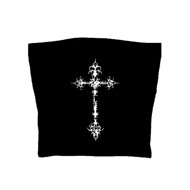 Camisola tubo estilo gótico punk con estampado cruzado para mujer