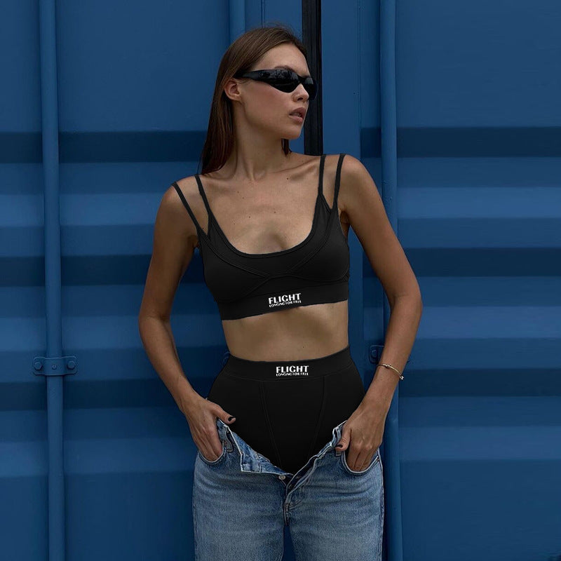 Ensemble deux pièces débardeur et short moulant de couleur unie pour femme