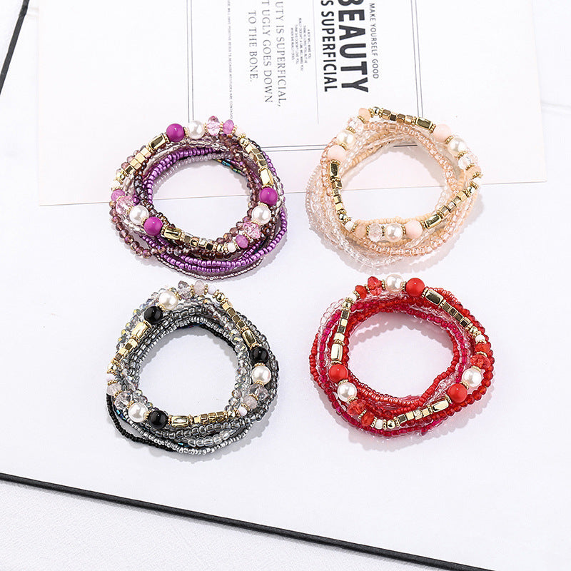 Conjunto de pulseras de perlas de cristal natural de estilo bohemio
