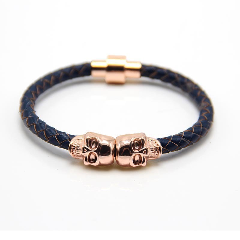 Pulsera magnética tejida con calaveras para hombre