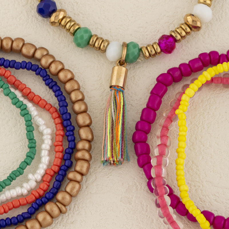 Conjunto de pulseras de borlas con cuentas hechas a mano de estilo bohemio