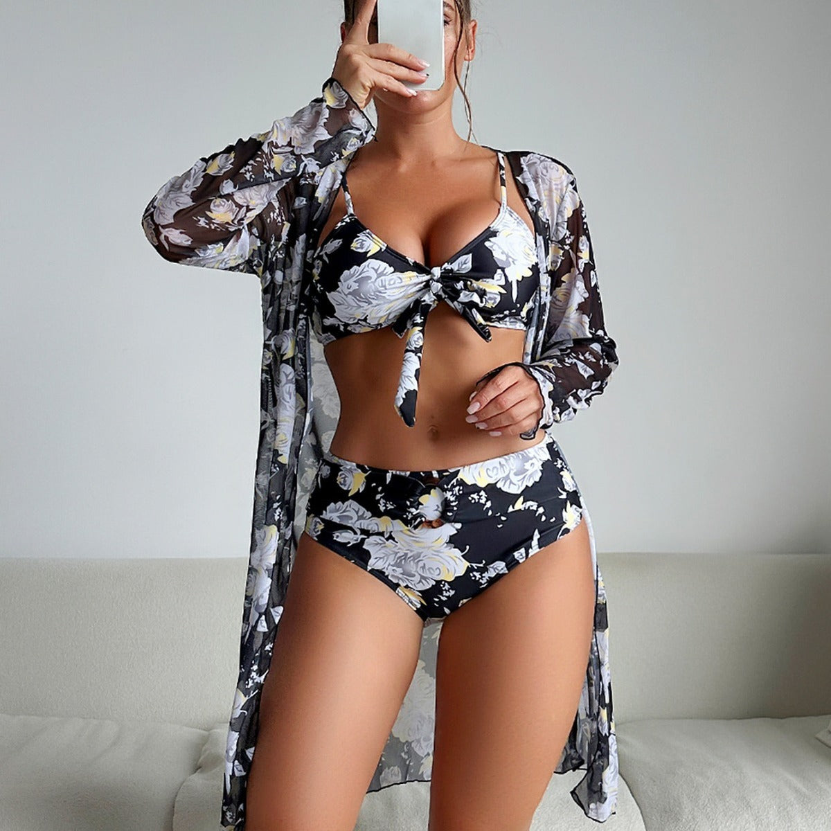 Women Fashion Print Swimsuit Three-Piece Set
