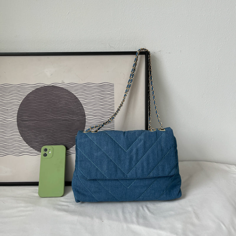 Bolso de hombro vaquero de gran capacidad, sencillo y elegante