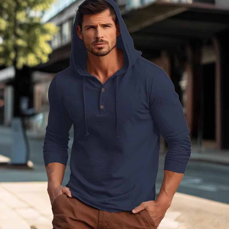 Sudadera con capucha deportiva informal de manga larga en color liso para hombre