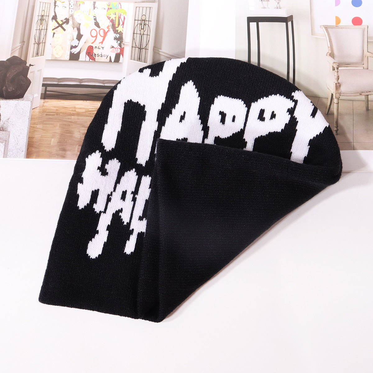 Gorro de punto jacquard con letras sencillas para Halloween